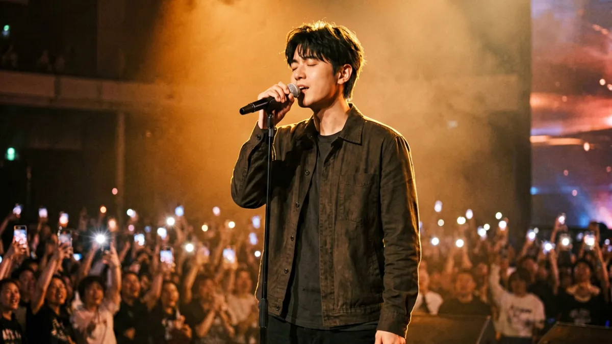 苏打绿乐队演唱洋葱现场照片，展示吴青峰在台上演绎一层一层剥开你的衣服这句词时的情绪状态